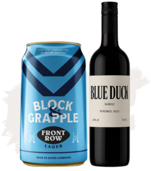 Bundle Buy (Block & Grapple Front Row Lager – 24 Pack + Blue Duck Shiraz - 12 Pack)